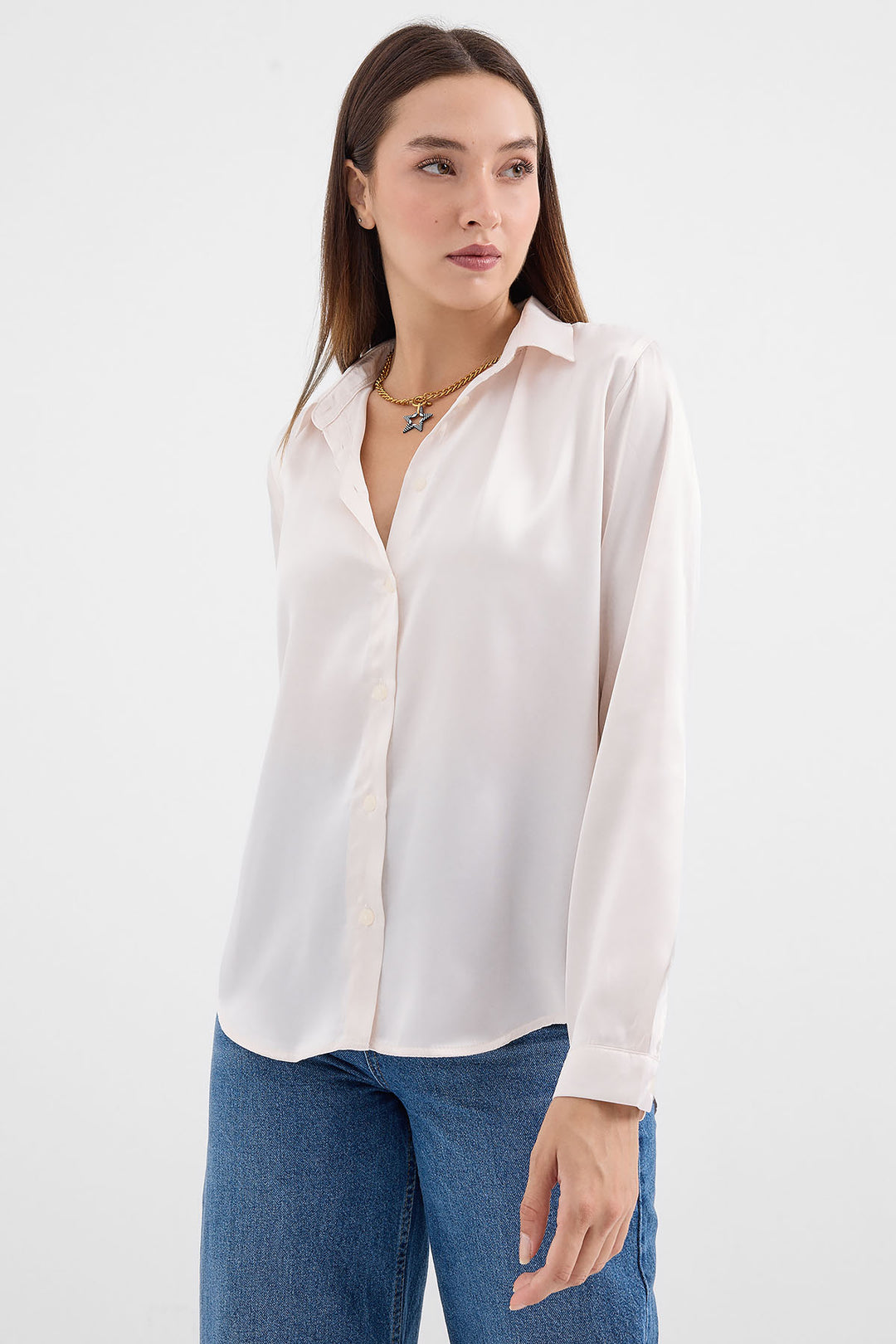 Bigdart 3964 Chemise en Satin Légèrement Drape - Crème
