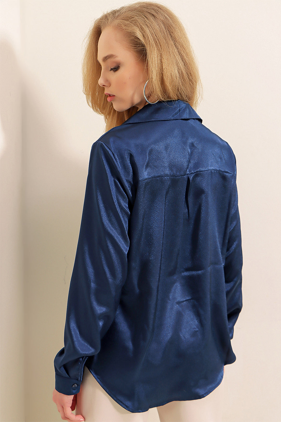 Bigdart Chemisier en satin léger drapé 3964 - Bleu marine