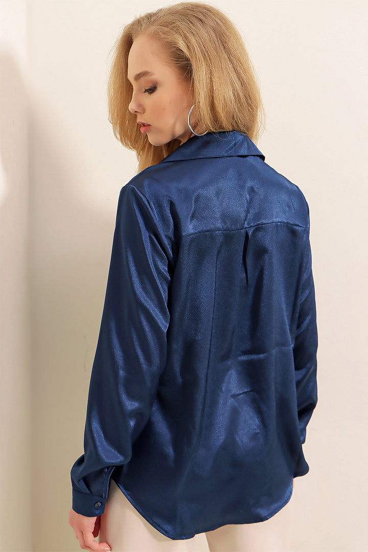 Bigdart Chemisier en satin léger drapé 3964 - Bleu marine