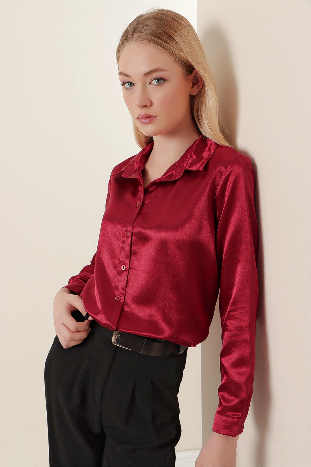 Bigdart 3964 Chemise en Satin Légèrement Détendue - Violet