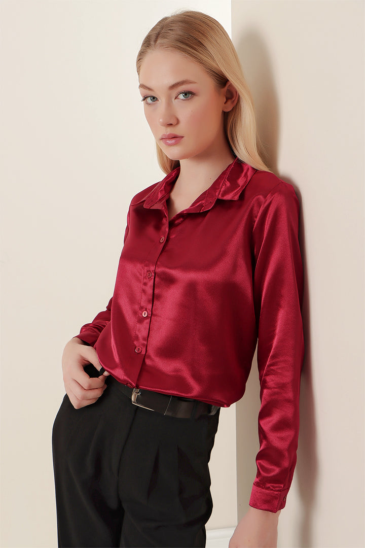 Bigdart 3964 Chemise en Satin Légèrement Détendue - Violet