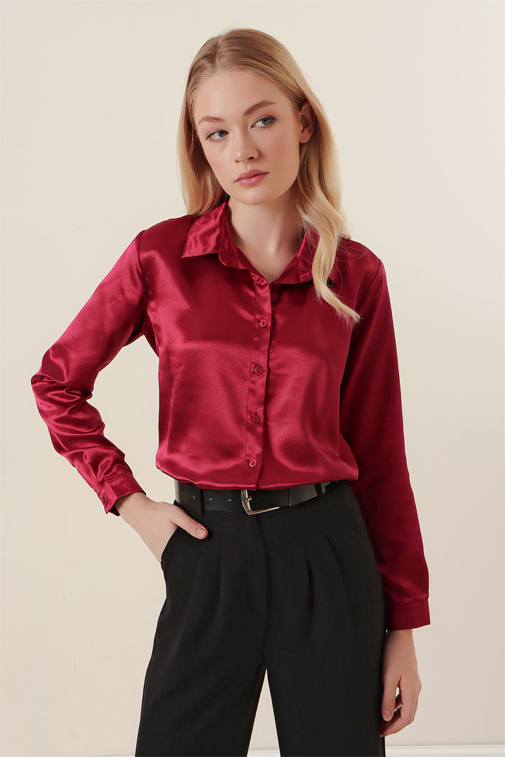 Bigdart 3964 Chemise en Satin Légèrement Détendue - Violet