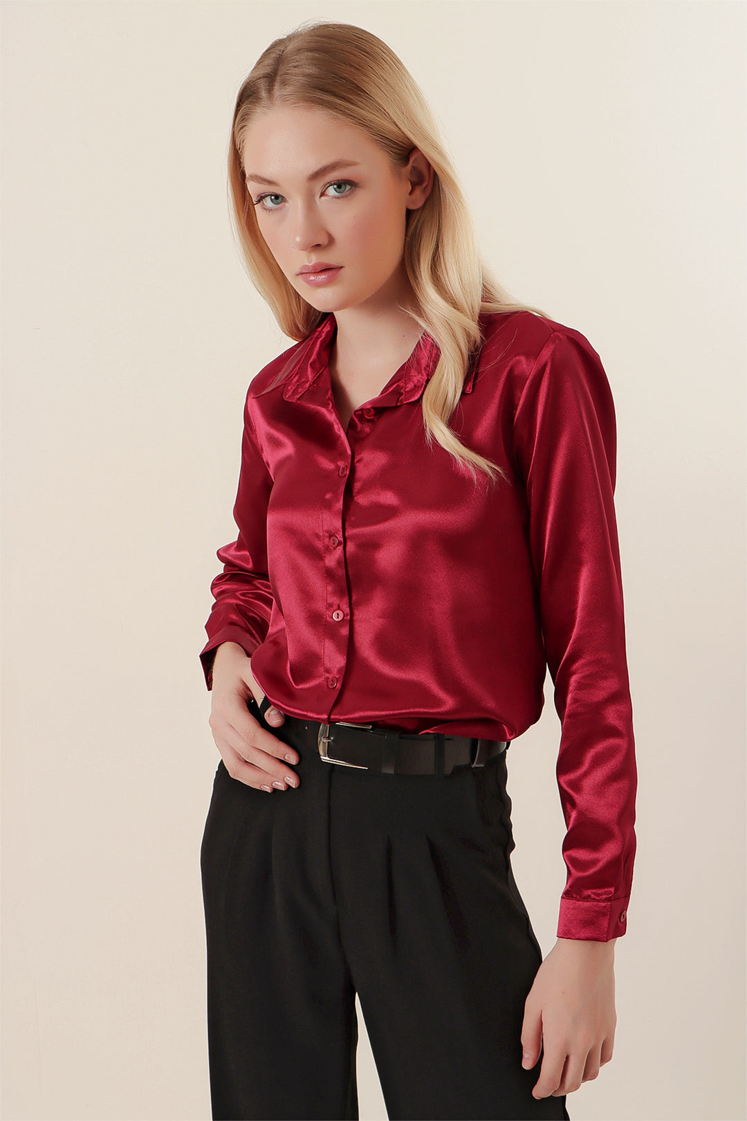 Bigdart 3964 Chemise en Satin Légèrement Détendue - Violet