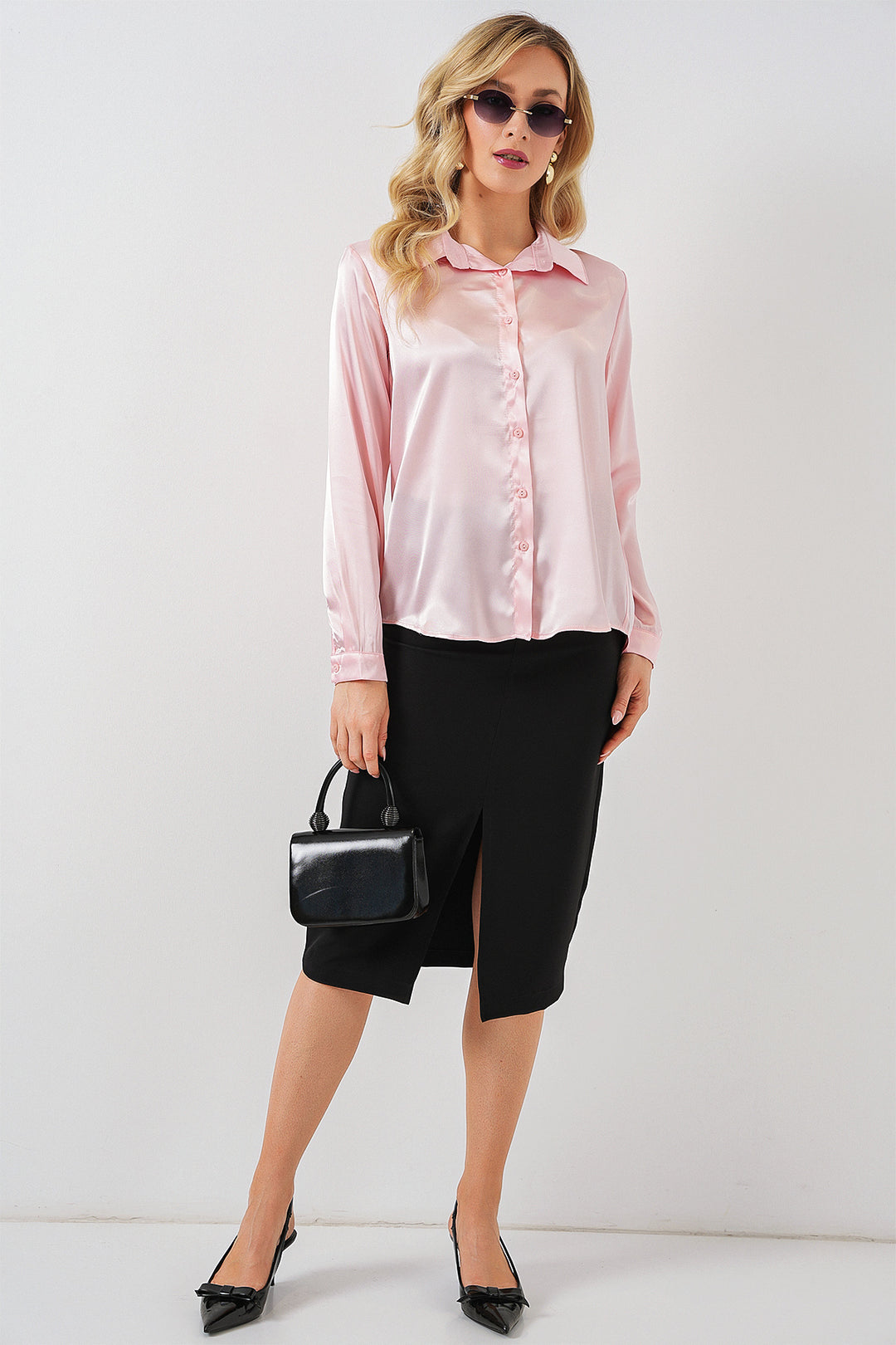Bigdart Chemise en satin légère et fluide 3964 - Rose