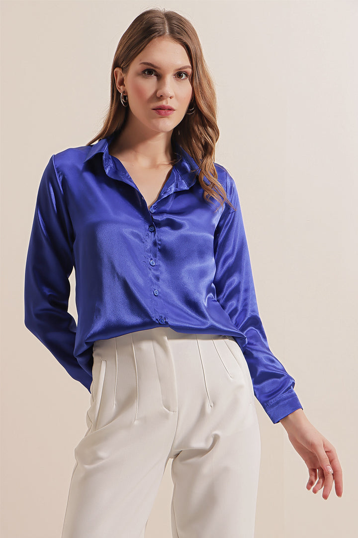Bigdart Chemise en satin légère - Bleu roi