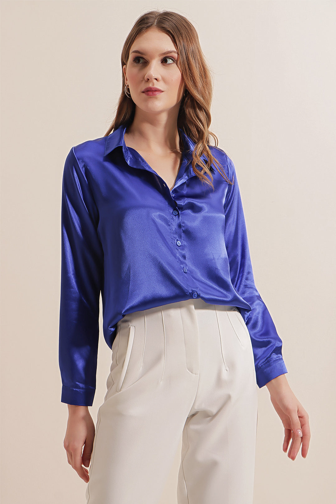 Bigdart Chemise en satin légère - Bleu roi