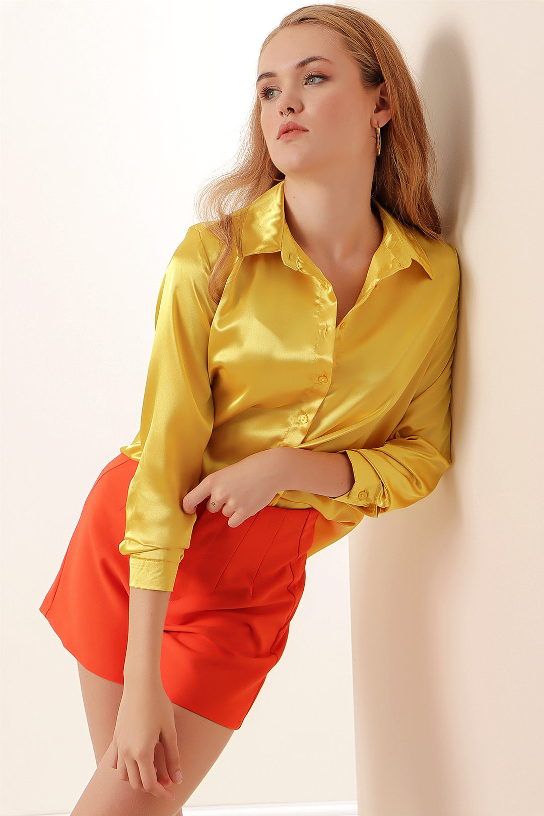 Bigdart 3964 Chemisier Satin Léger - Jaune