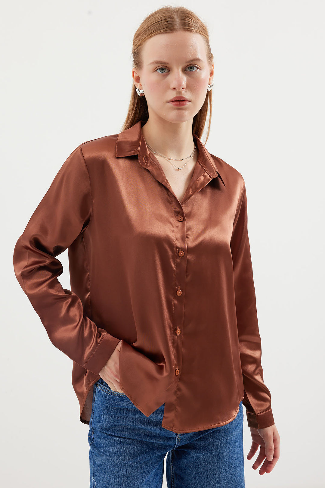 Bigdart 3964 Chemise en satin léger - Tabac