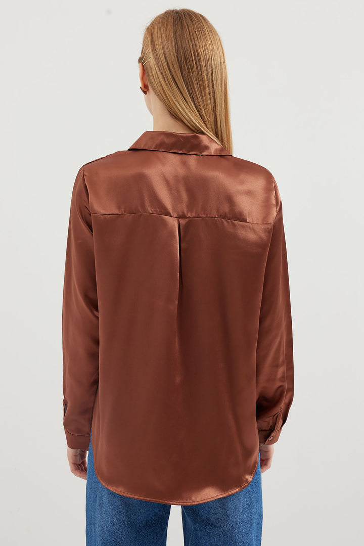Bigdart 3964 Chemise en satin léger - Tabac