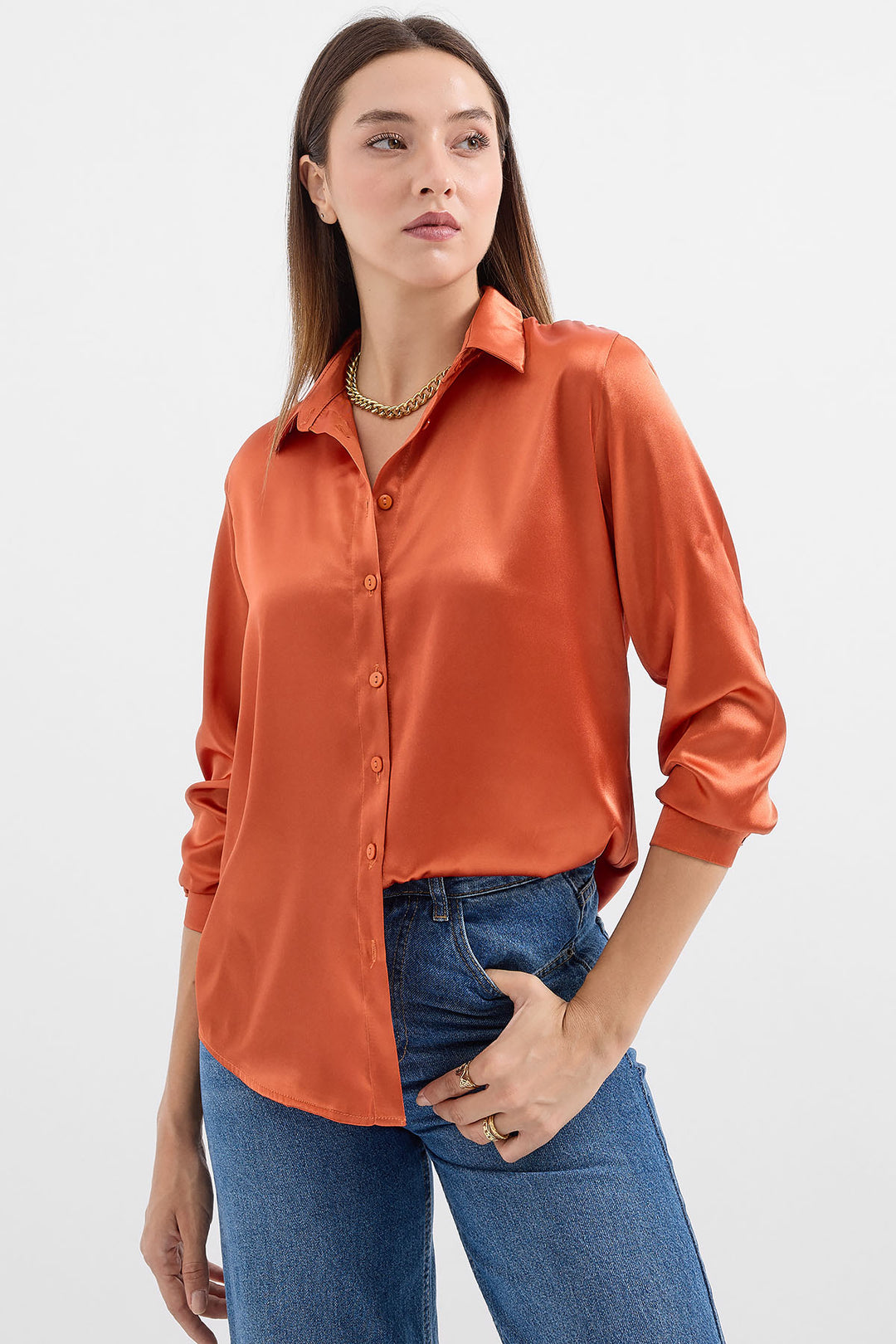 Bigdart 3964 Chemisier Satin Léger - Orange