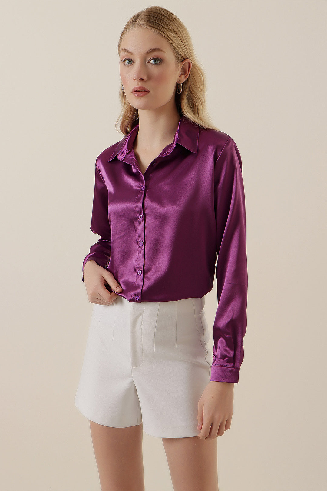 Bigdart Chemise en satin légère et fluide 3964 - Violet