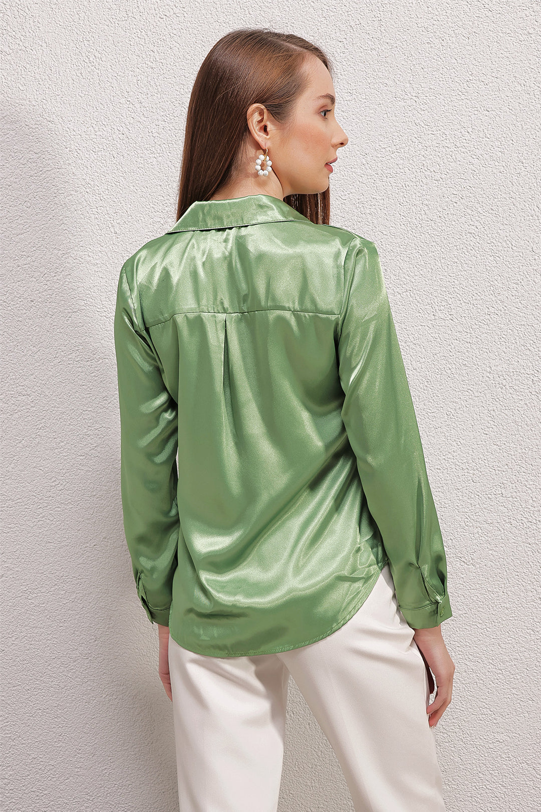 Bigdart 3964 Chemise en Satin Légèrement Drapée - Vert Clair