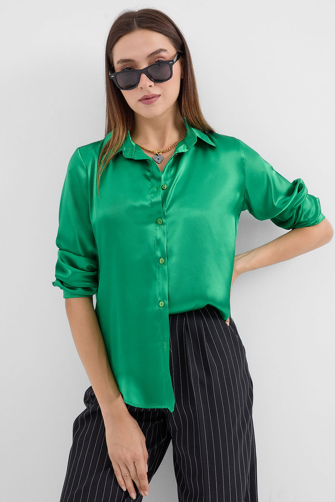 Bigdart 3964 Chemise en Satin Légère et Détendue - Vert