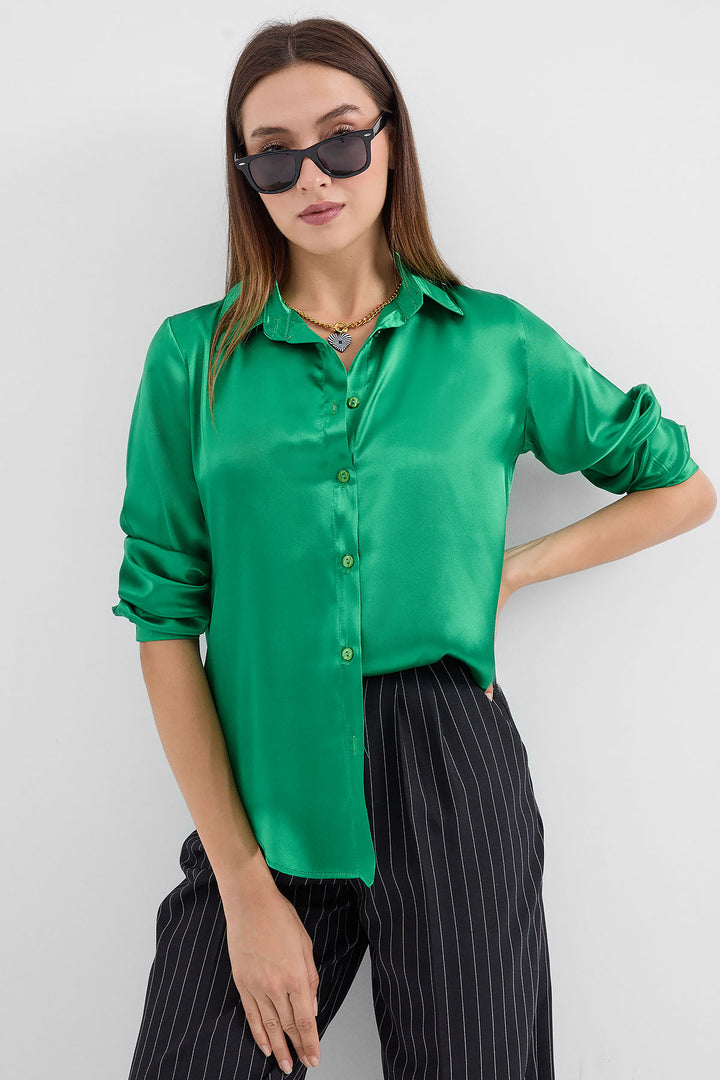 Bigdart 3964 Chemise en Satin Légère et Détendue - Vert