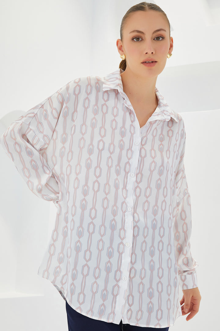 Bigdart Chemise en satin oversize à motifs rose et blanc pour femme 3985