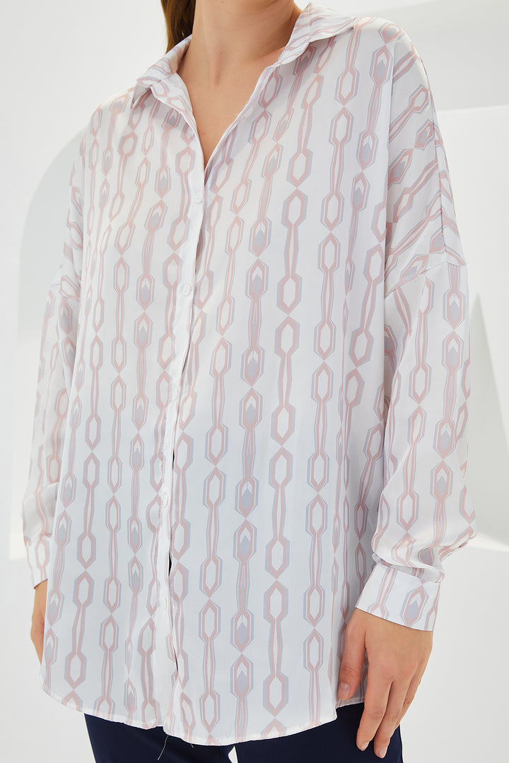 Bigdart Chemise en satin oversize à motifs rose et blanc pour femme 3985