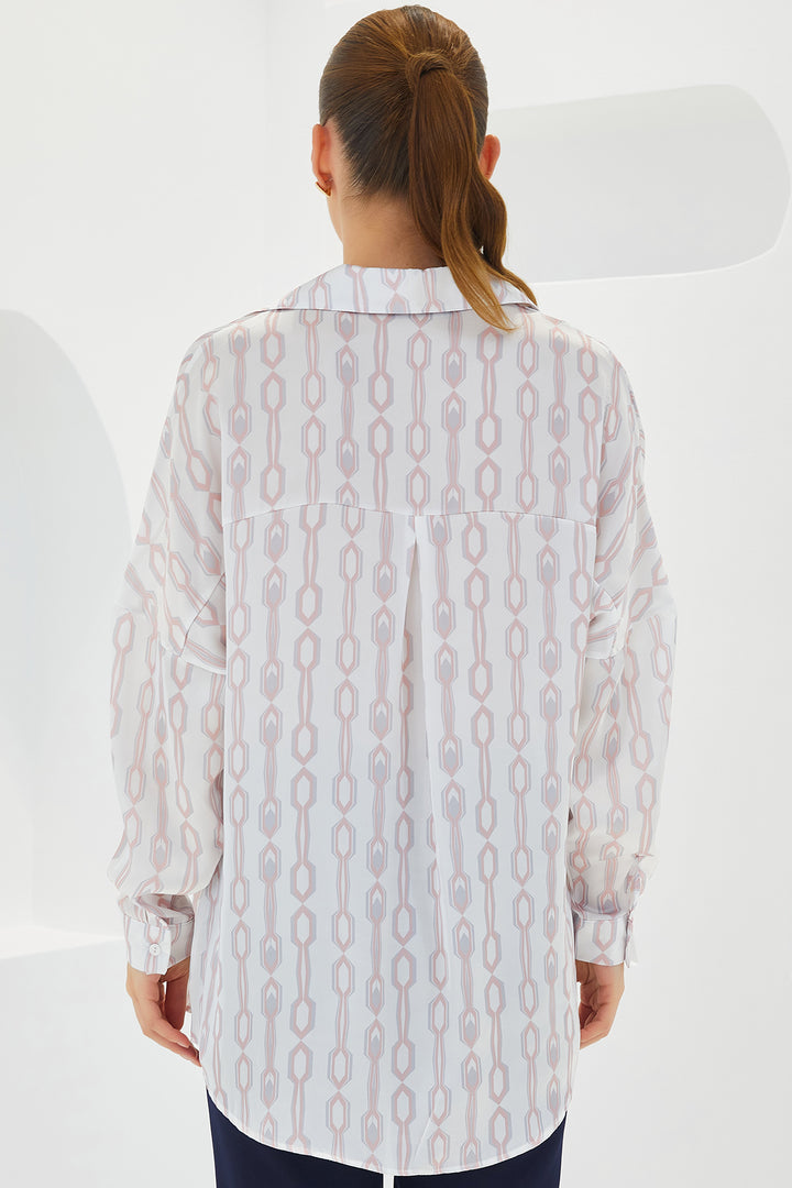 Bigdart Chemise en satin oversize à motifs rose et blanc pour femme 3985