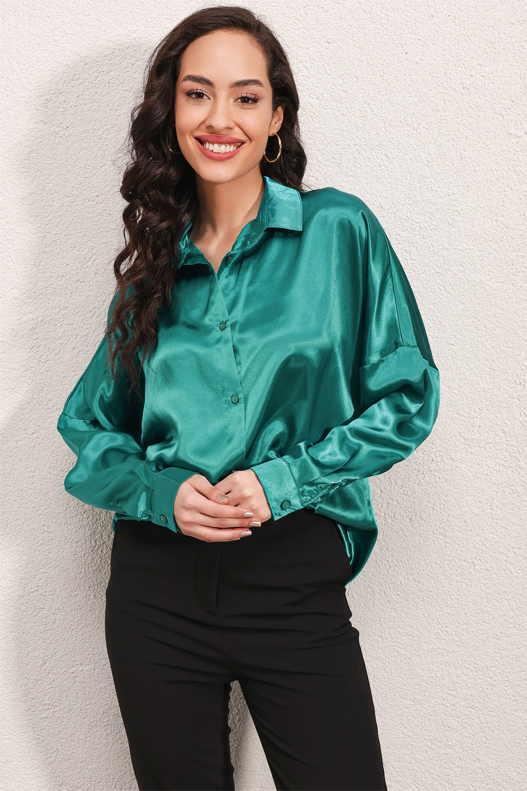 Bigdart 3985 Chemise en Satin Oversize - Vert