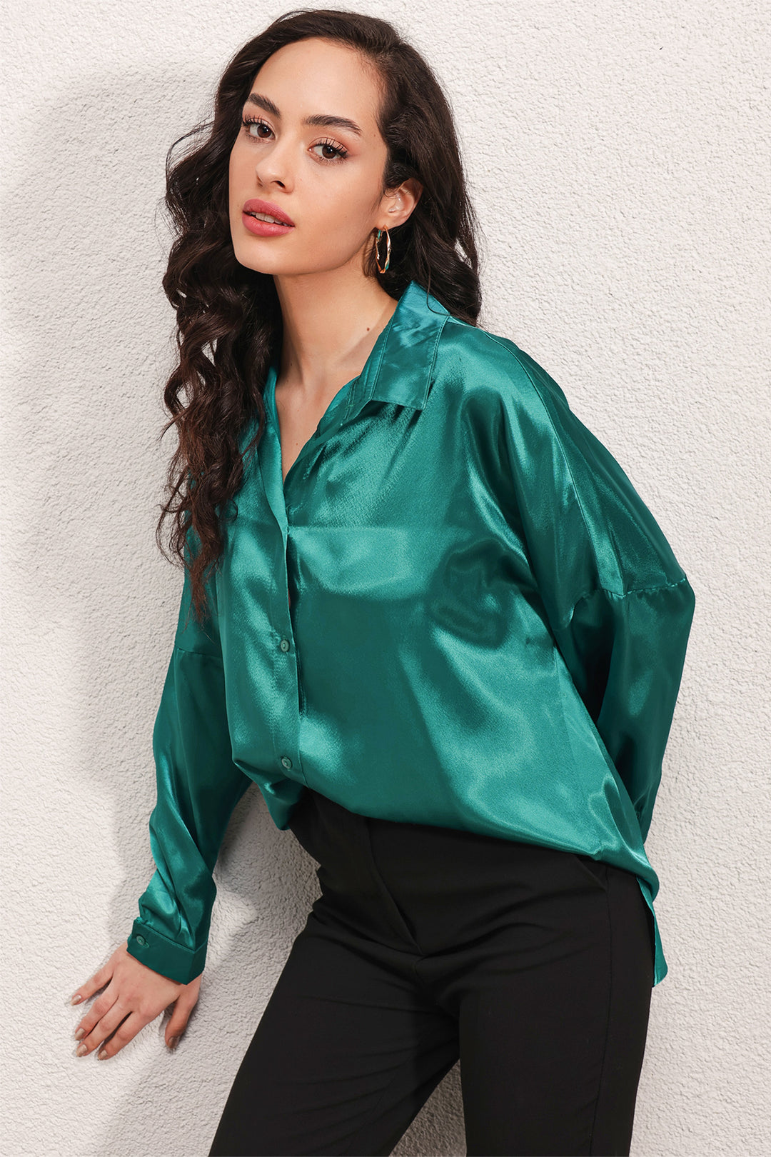 Bigdart 3985 Chemise en Satin Oversize - Vert