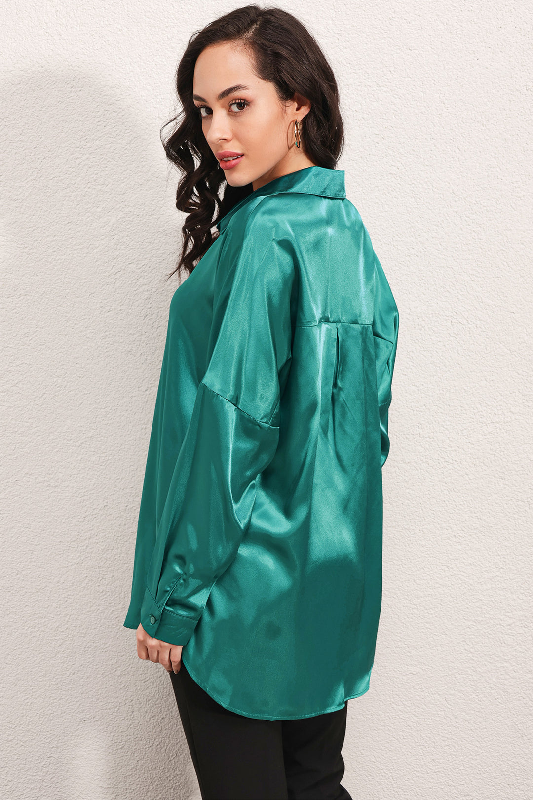 Bigdart 3985 Chemise en Satin Oversize - Vert