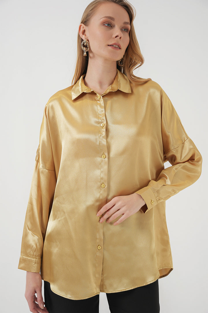 Bigdart 3985 Chemise oversize en satin - Or