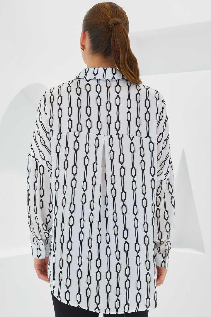 Bigdart Chemise en satin oversize noir et blanc à motifs pour femme 3985
