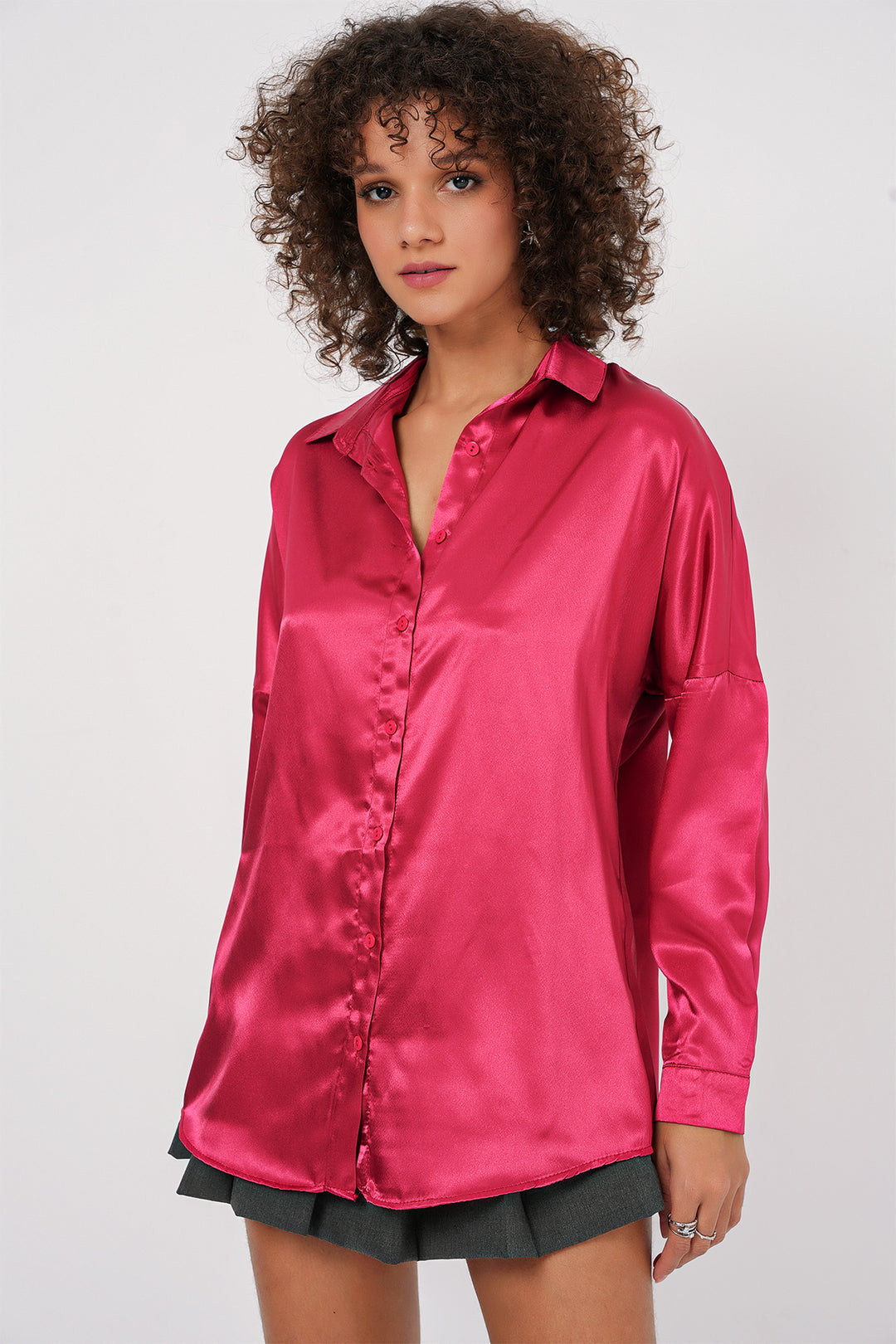 Bigdart 3985 Chemise Oversize en Satin - Bordeaux