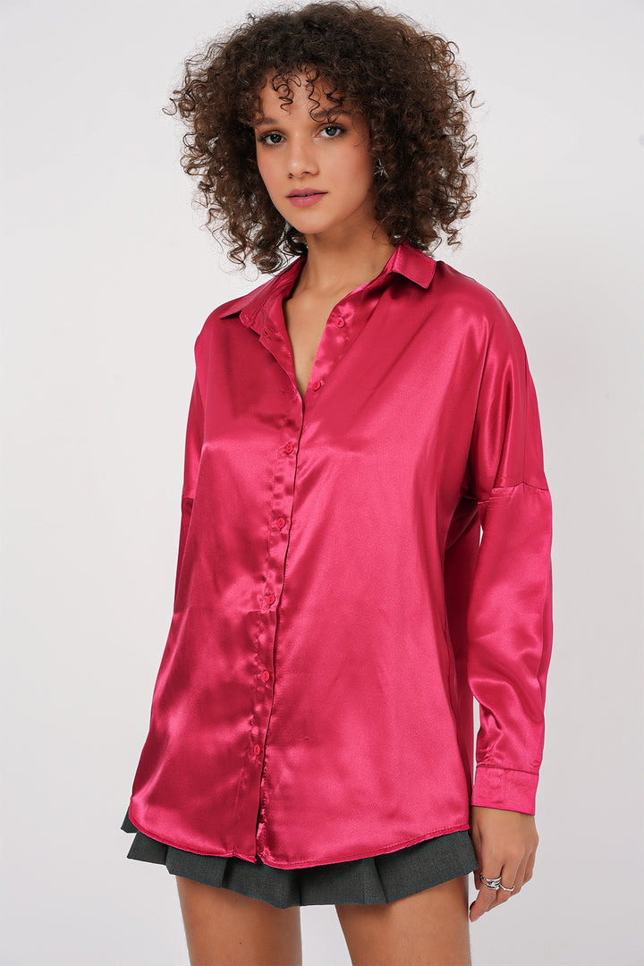 Bigdart 3985 Chemise Oversize en Satin - Bordeaux