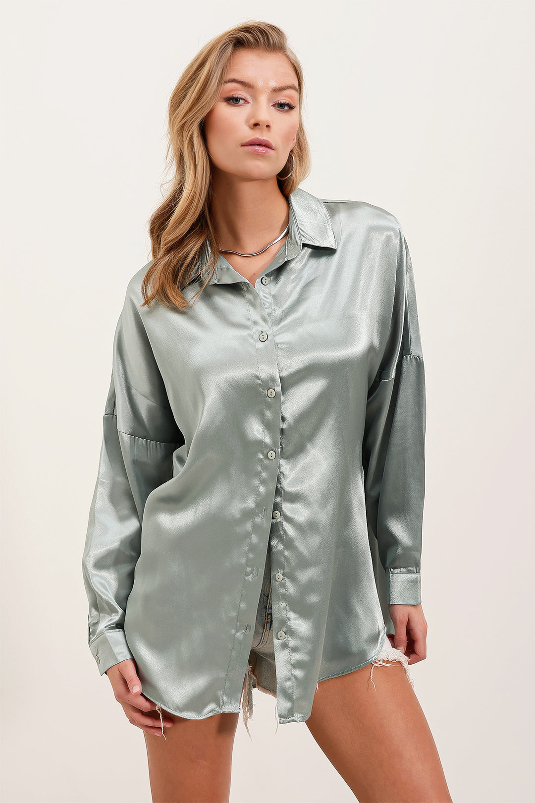 Bigdart 3985 Chemise Oversize en Satin - Amande