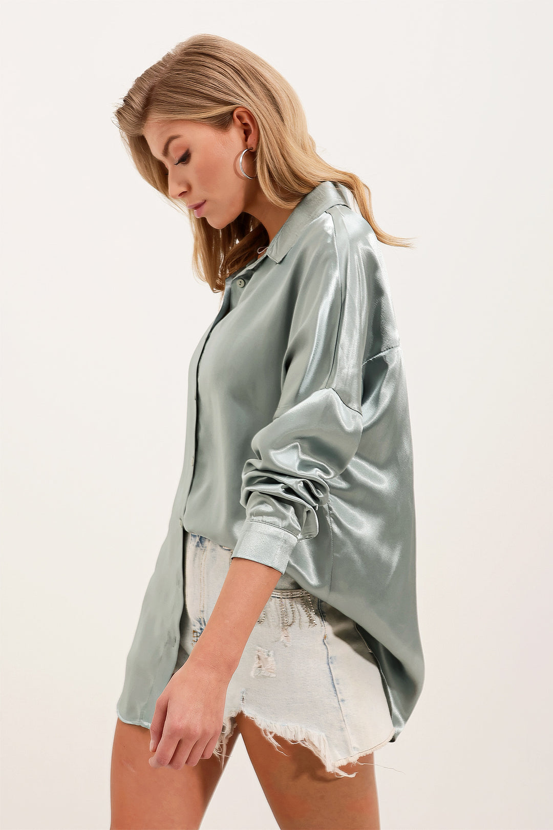 Bigdart 3985 Chemise Oversize en Satin - Amande