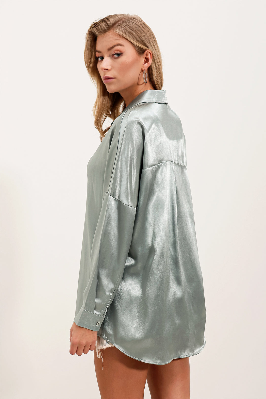 Bigdart 3985 Chemise Oversize en Satin - Amande