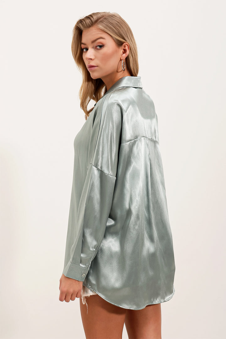 Bigdart 3985 Chemise Oversize en Satin - Amande