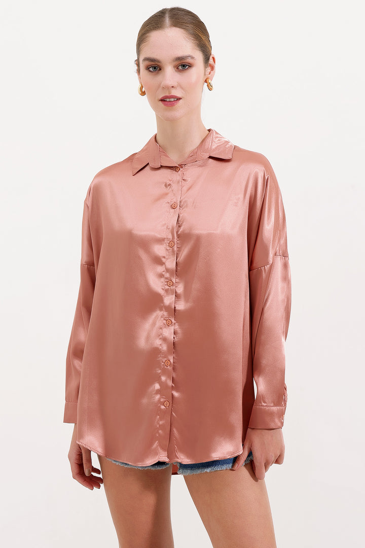 Bigdart 3985 Chemise Oversize en Satin - Camel