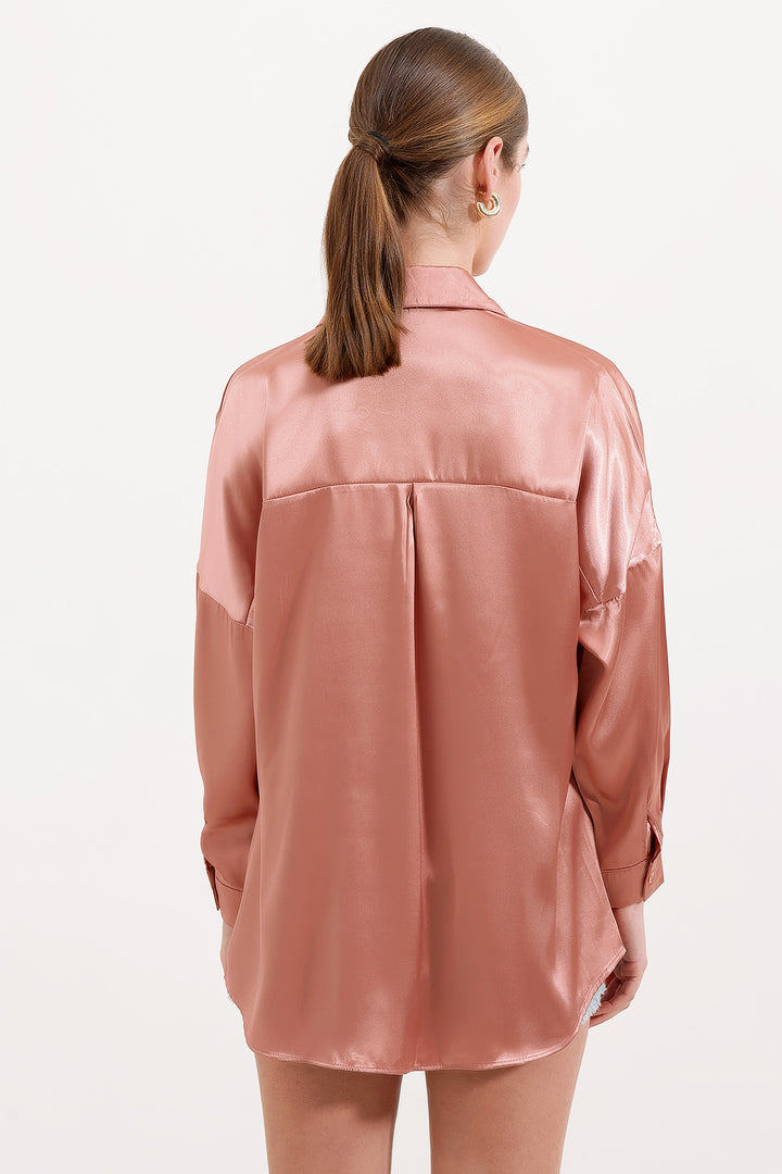 Bigdart 3985 Chemise Oversize en Satin - Camel