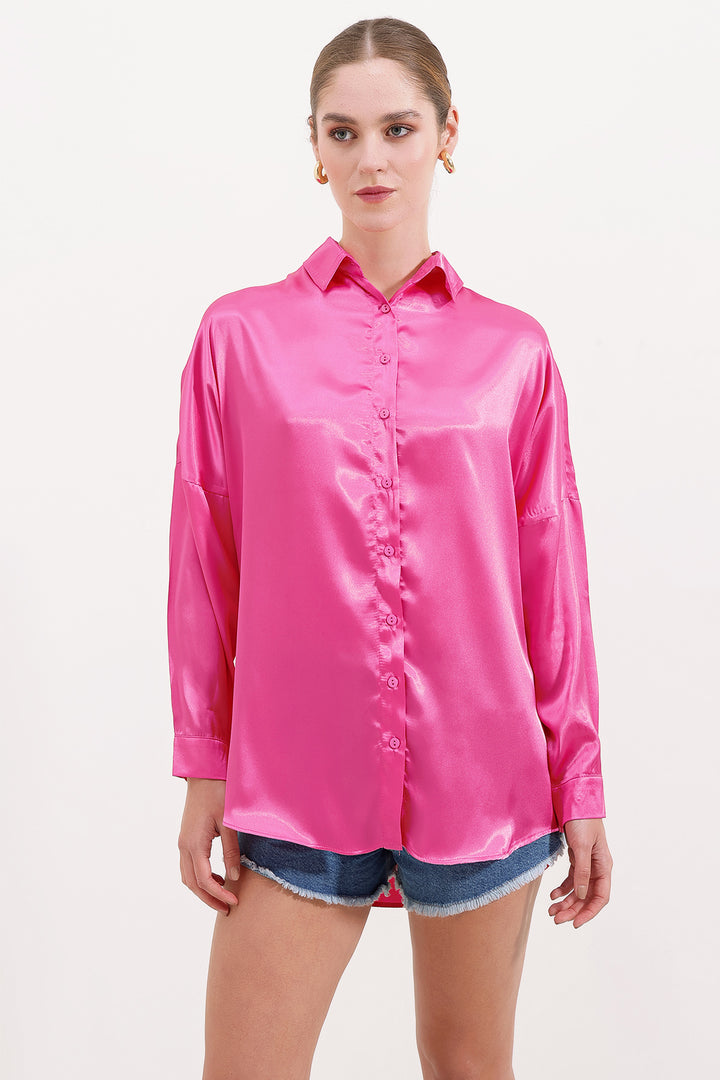 Bigdart 3985 Chemise Oversize en Satin - Fuchsia