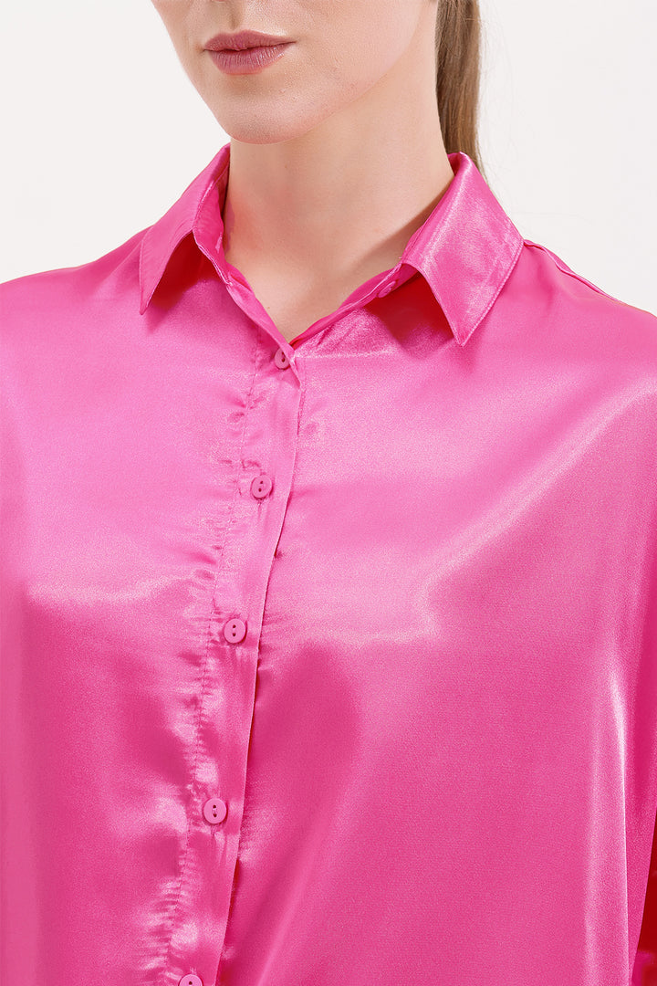 Bigdart 3985 Chemise Oversize en Satin - Fuchsia