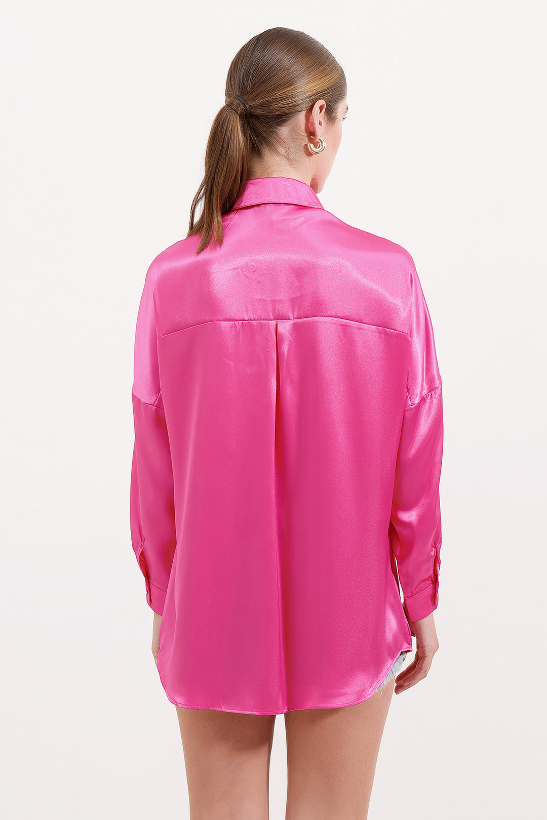 Bigdart 3985 Chemise Oversize en Satin - Fuchsia