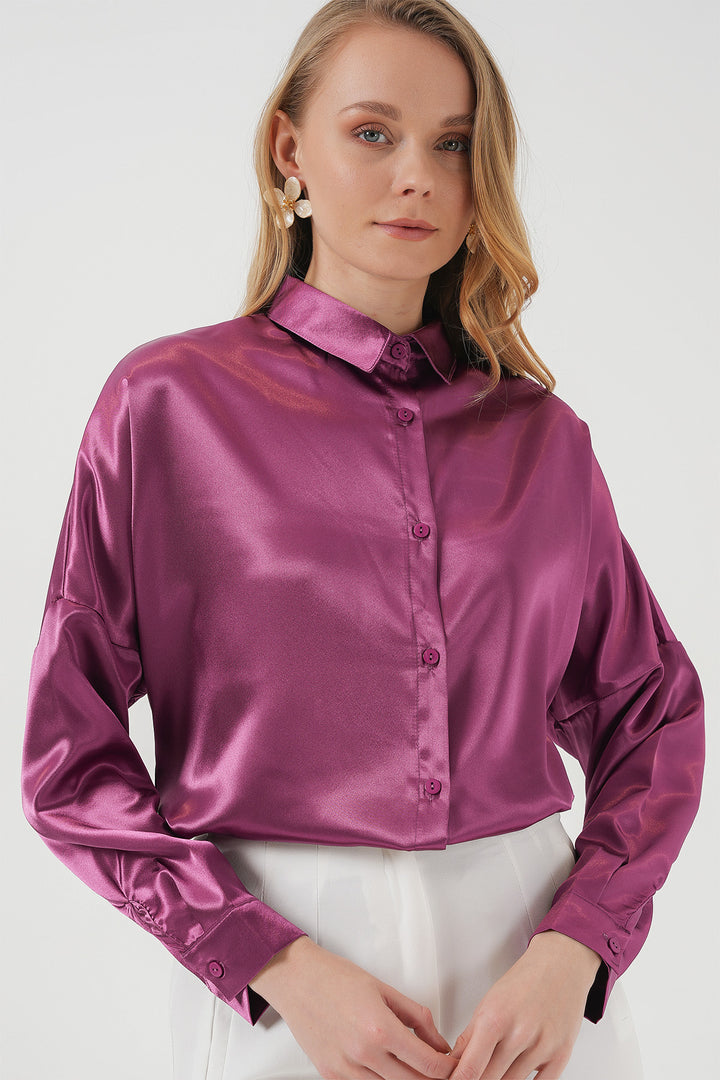 Bigdart Chemise en satin oversize 3985 - Foncé Lilas