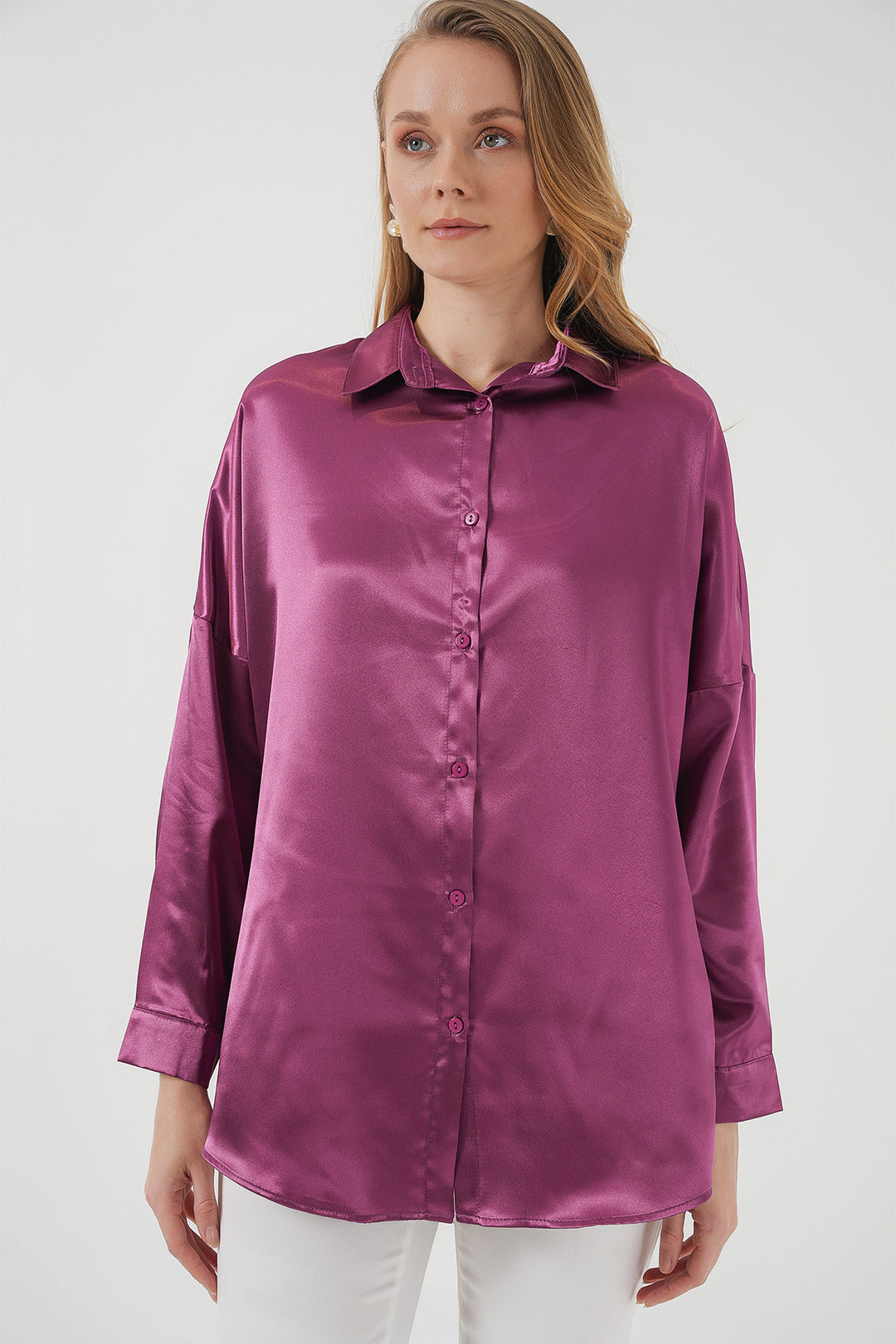 Bigdart Chemise en satin oversize 3985 - Foncé Lilas