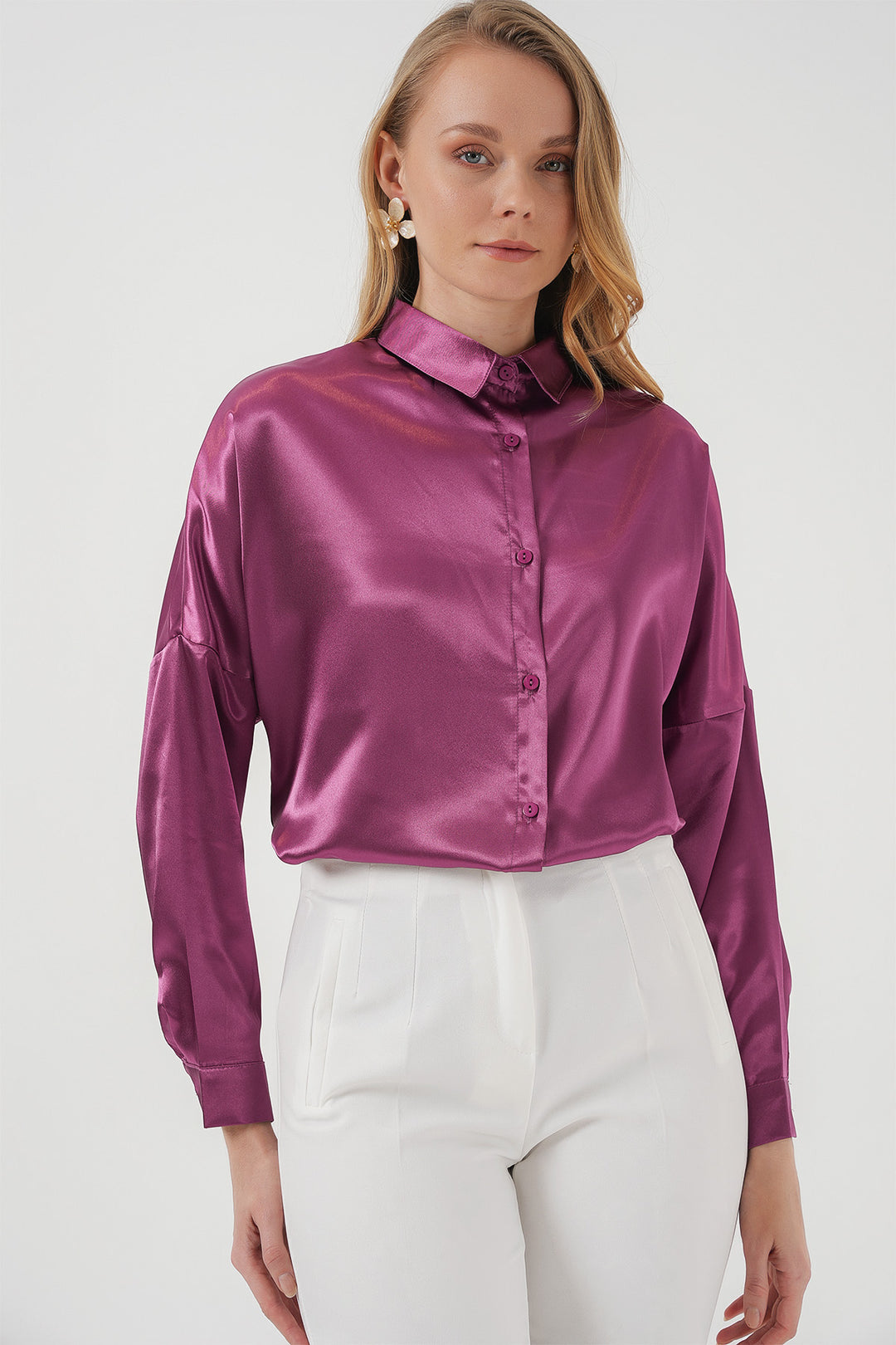 Bigdart Chemise en satin oversize 3985 - Foncé Lilas