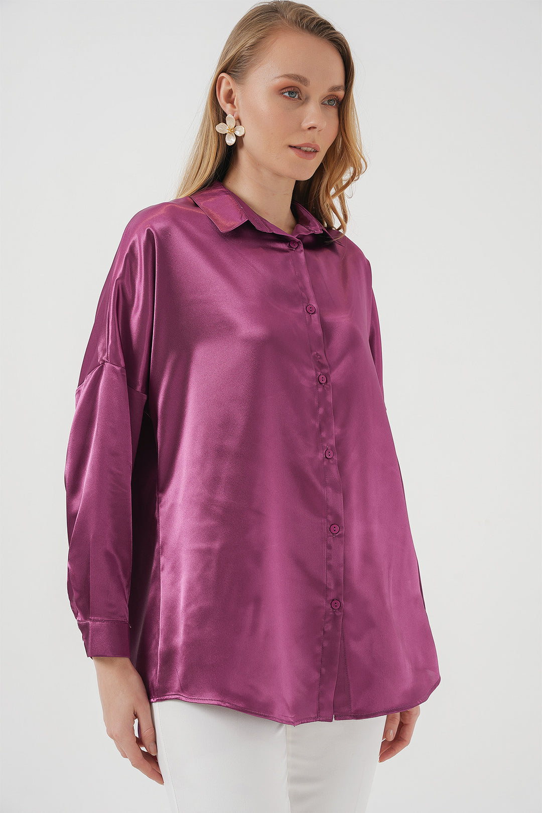 Bigdart Chemise en satin oversize 3985 - Foncé Lilas