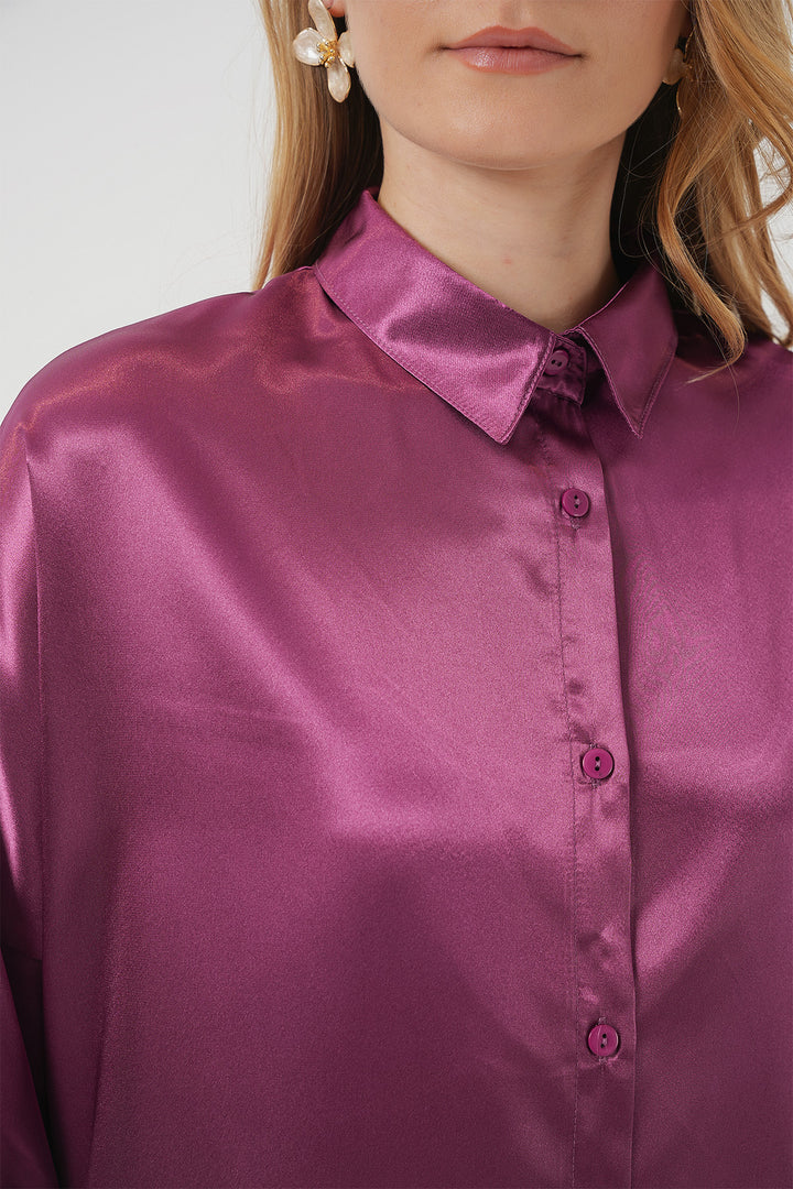 Bigdart Chemise en satin oversize 3985 - Foncé Lilas