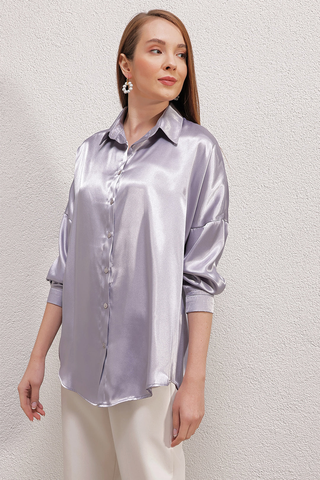 Bigdart Chemise Satinée Oversize 3985 - Lilas