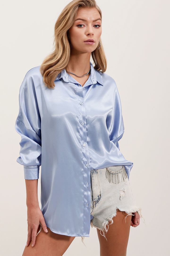 Bigdart Chemise Satin Oversize 3985 - Bleu