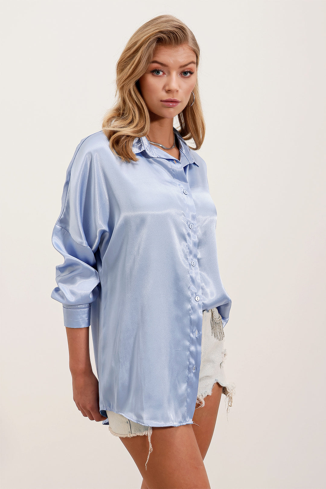 Bigdart Chemise Satin Oversize 3985 - Bleu