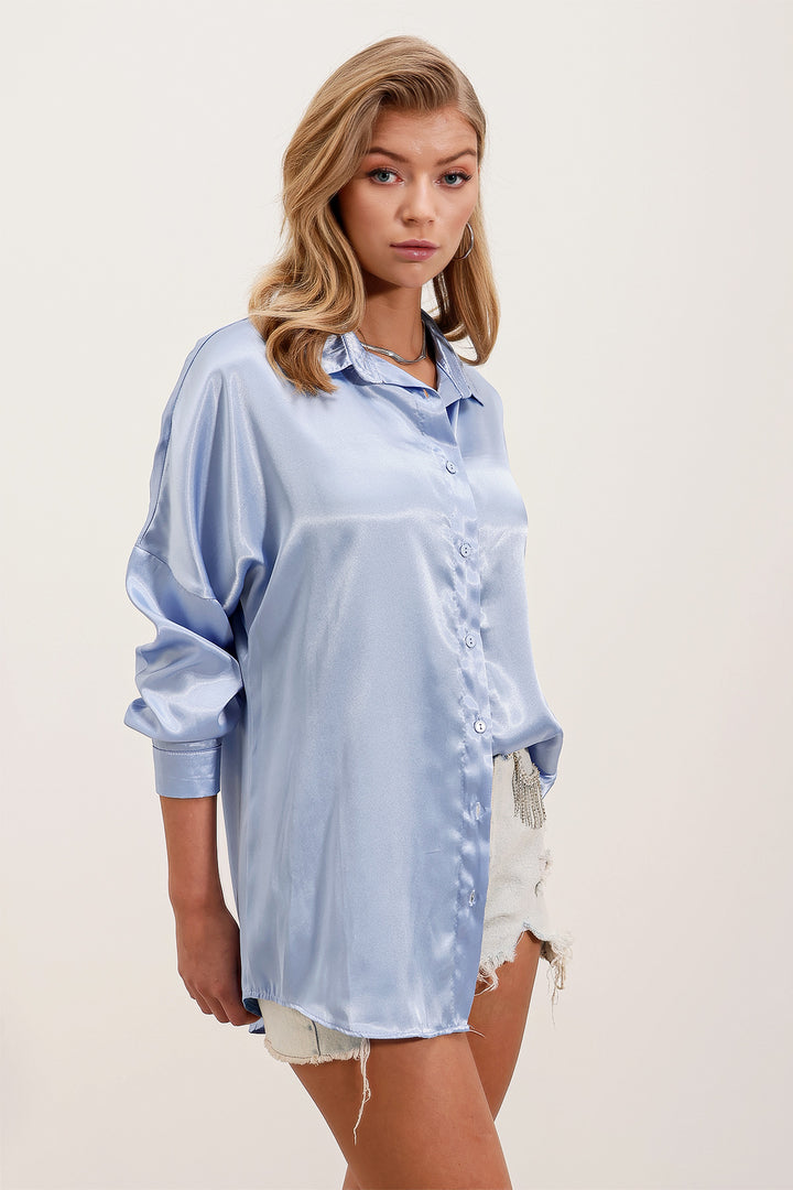 Bigdart Chemise Satin Oversize 3985 - Bleu