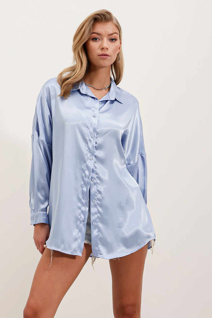Bigdart Chemise Satin Oversize 3985 - Bleu