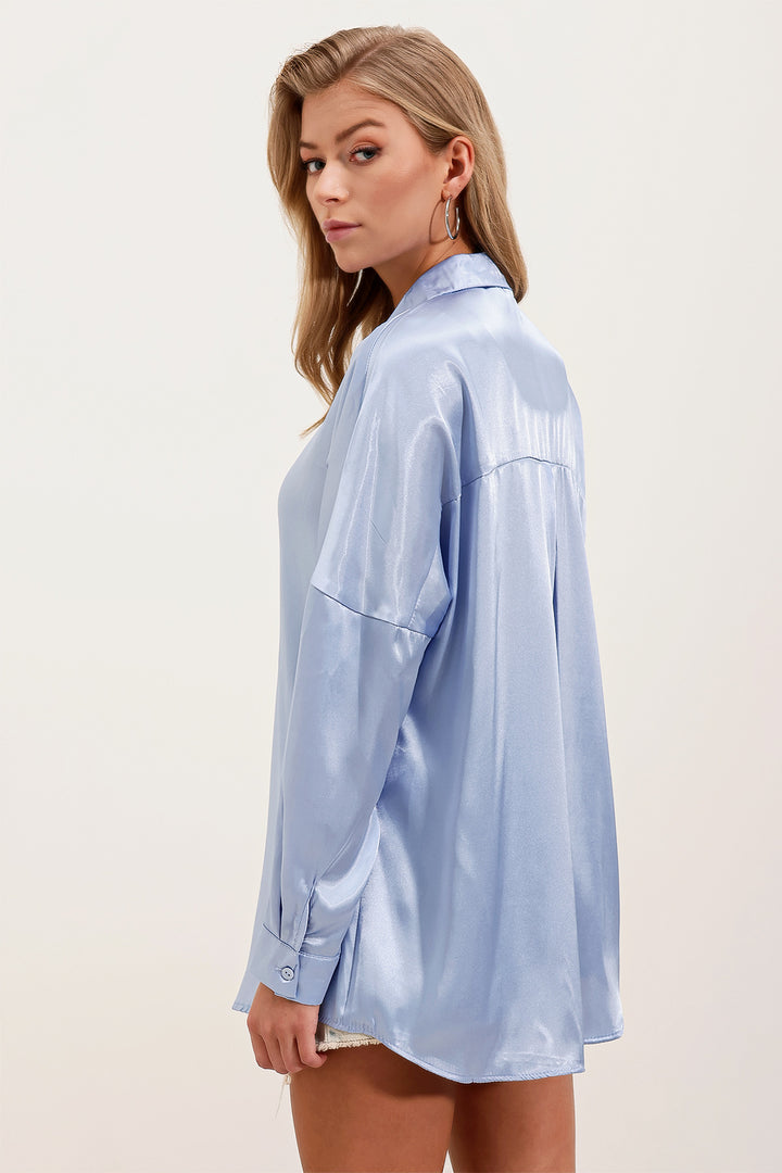 Bigdart Chemise Satin Oversize 3985 - Bleu