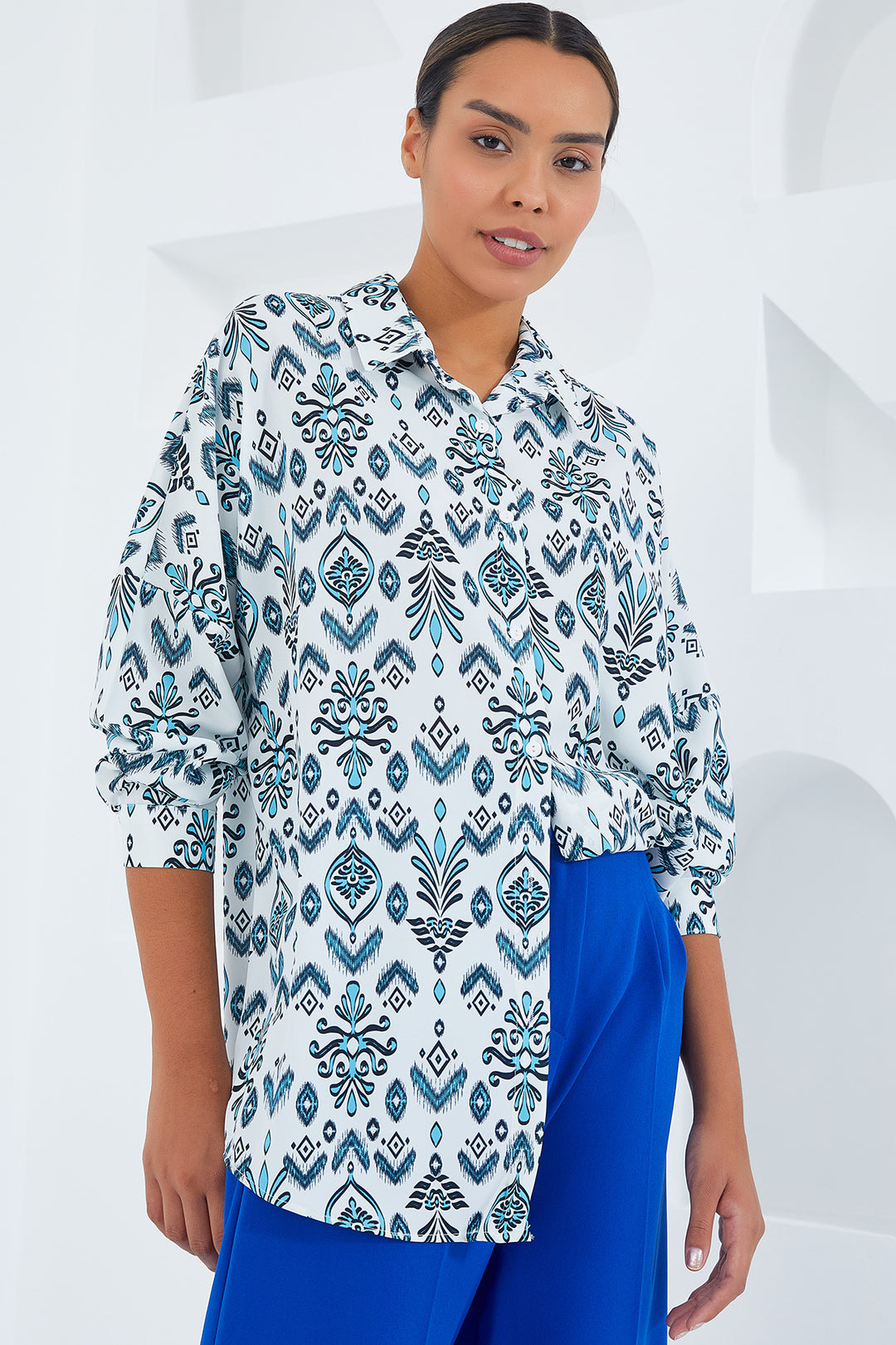 Bigdart Chemise Satinée Oversize Imprimée Femme 3985 - Menthe
