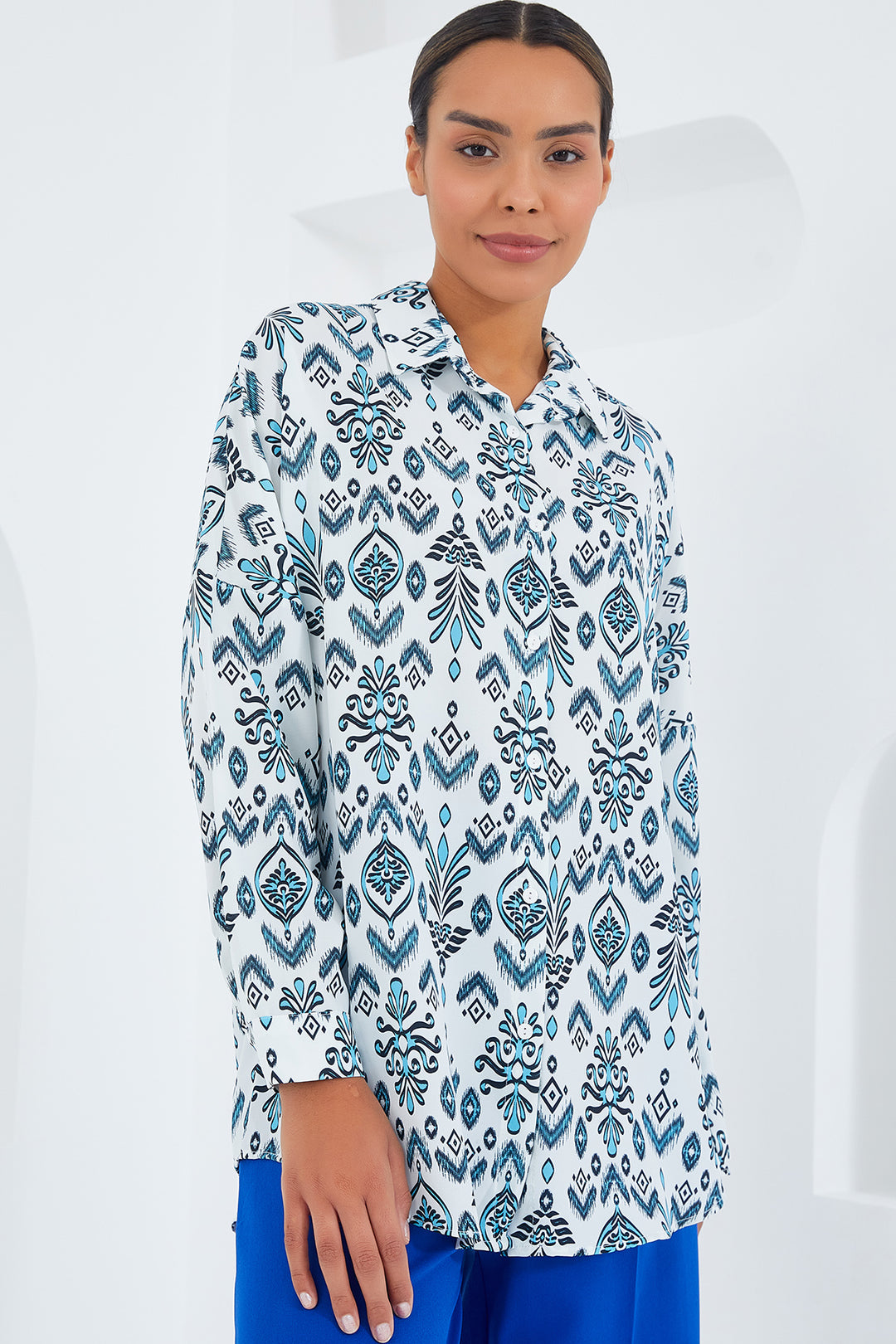 Bigdart Chemise Satinée Oversize Imprimée Femme 3985 - Menthe